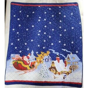 Jolly Santa & Reindeer Textured Quilted Throw Blanket 55 x 44 Inches